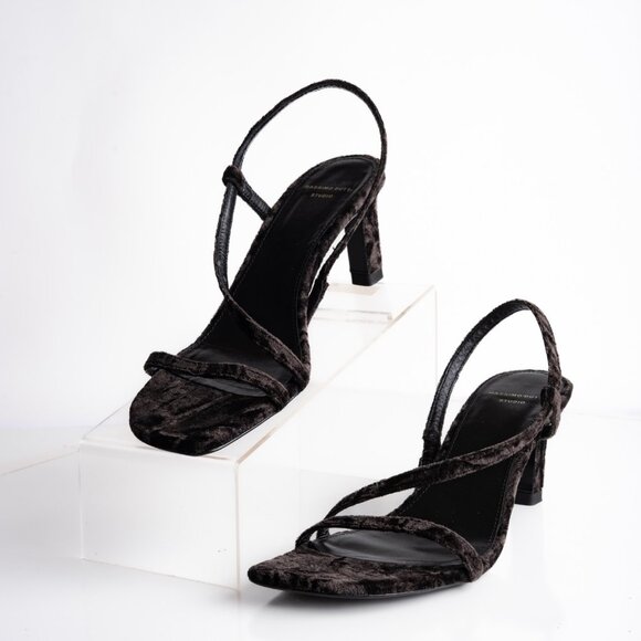 Massimo Dutti Studio Womens Velvet Strappy Slingback Heels Brown US 9 EU 40 - Picture 1 of 8
